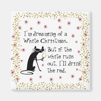 Dreaming van White Kerstmis Funny Wine Cat Magneet