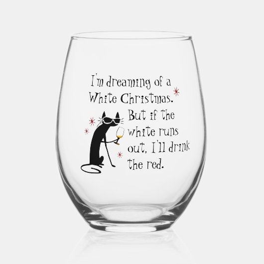 Dreaming van White Kerstmis Funny Wine Cat Wijnglas Zonder Voet (Voorkant)