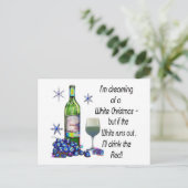 Dreaming van witte kerst, grappige wijnkunst-cadea feestdagenkaart (Staand voorkant)