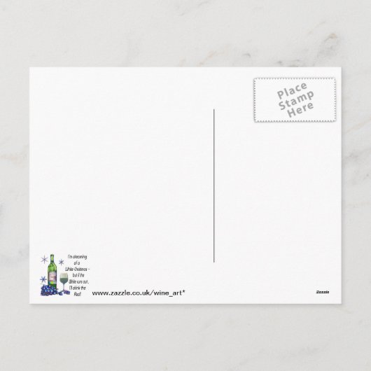 Dreaming van witte kerst, grappige wijnkunst-cadea feestdagenkaart (Achterkant)