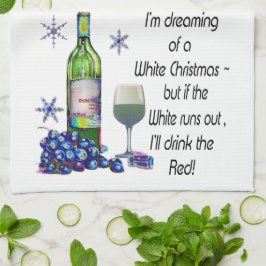 Dreaming van witte kerst, grappige wijnkunst-cadea theedoek
