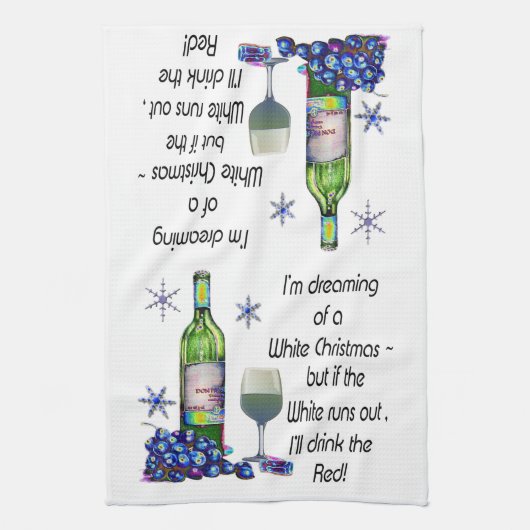 Dreaming van witte kerst, grappige wijnkunst-cadea theedoek (Verticaal)