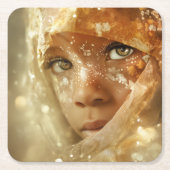 Dreamlike Children Portrait | Golden Veil Gaze Kartonnen Onderzetters (Voorkant)