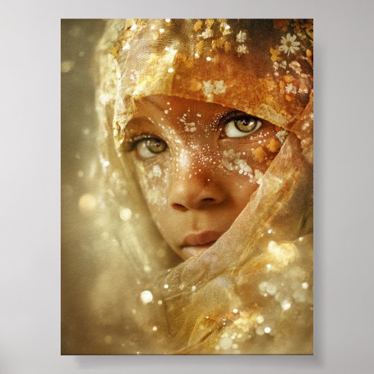 Dreamlike Children Portrait | Golden Veil Gaze Poster (Voorkant)