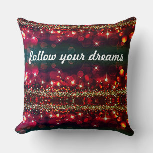 Dreams beginnen hier, volg je dromen rood goud kussen