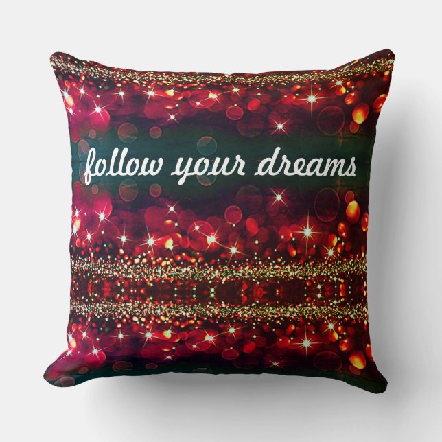 Dreams beginnen hier, volg je dromen rood goud kussen (Voorkant)