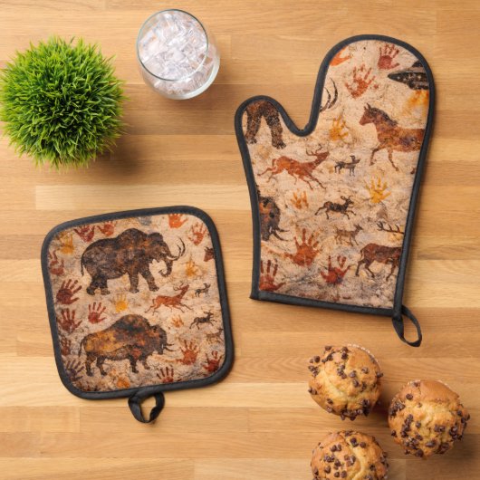 Dreams Cave art oven and potholder Ovenwant & Pannenlap Set (Top down)