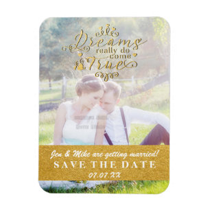DREAMS COME TRUE Gouden Save the Date-foto-magneet Magneet