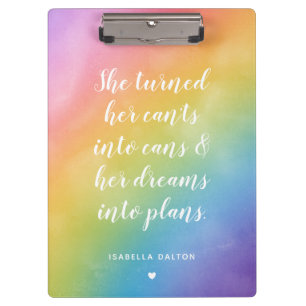Dreams in plannen Waterverf Rainbow Custom Name Klembord