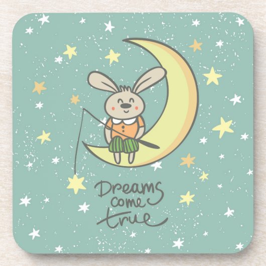 Dreams komen uit | Bunny op de maan Bier Onderzetter (Voorkant)