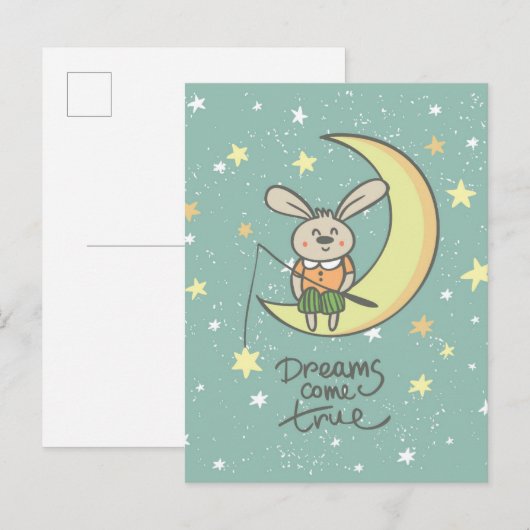 Dreams komen uit | Bunny op de maan Briefkaart (Voorkant / Achterkant)
