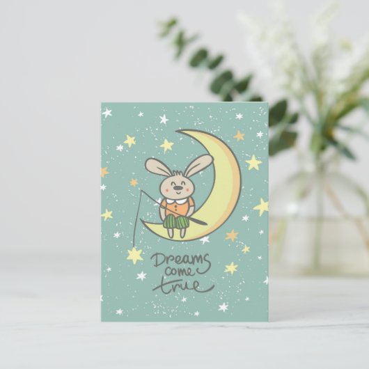 Dreams komen uit | Bunny op de maan Briefkaart (Staand voorkant)
