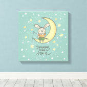 Dreams komen uit | Bunny op de maan Canvas Afdruk (Insitu (Houten vloer))