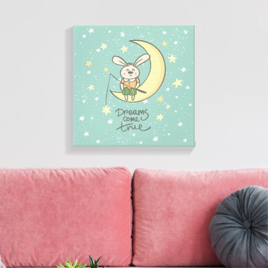 Dreams komen uit | Bunny op de maan Canvas Afdruk (Insitu (Woonkamer))