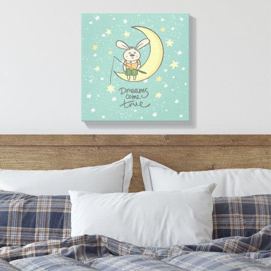 Dreams komen uit | Bunny op de maan Canvas Afdruk (Insitu (Slaapkamer))