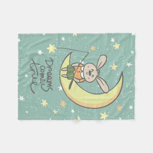 Dreams komen uit | Bunny op de maan Fleece Deken (Voorkant (Horizontaal))