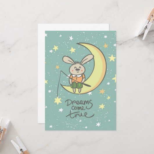 Dreams komen uit | Bunny op de maan Kaart (Voorkant / Achterkant in situ)
