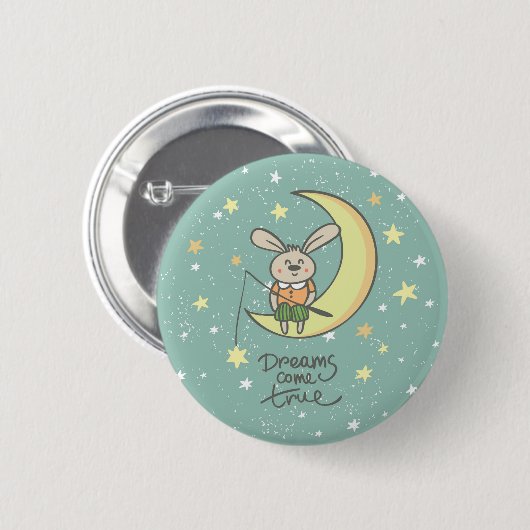 Dreams komen uit | Bunny op de maan Ronde Button 5,7 Cm (Voorkant /achterkant)