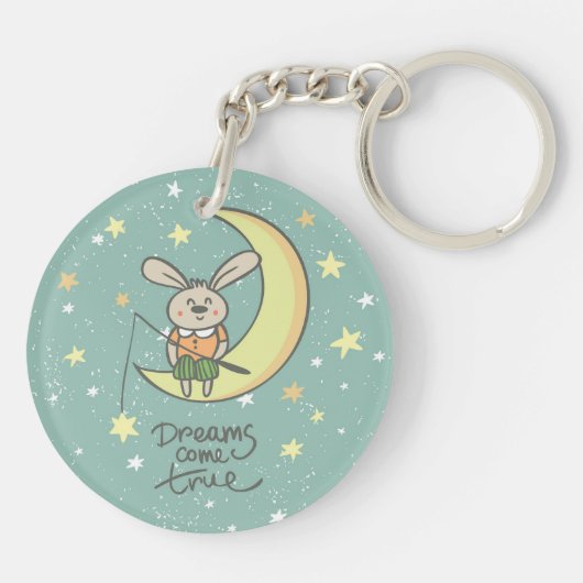 Dreams komen uit | Bunny op de maan Sleutelhanger (Achterkant)