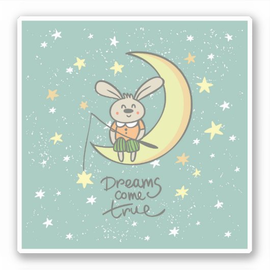 Dreams komen uit | Bunny op de maan Sticker (Voorkant)