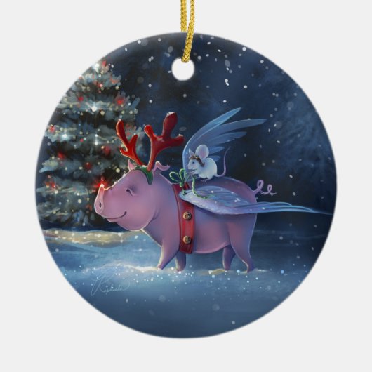 Dreams komen uit echte unieke vliegende kerst keramisch ornament (Voorkant)