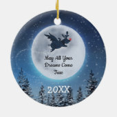 Dreams komen uit echte unieke vliegende kerst keramisch ornament (Achterkant)