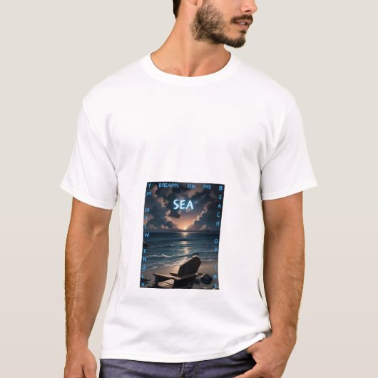 Dreams on the Sea – Sunset Beach Chair Art for Men T-shirt (Voorkant)