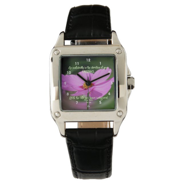 Dreams Quote Cosmos Flower Inspirerend Horloge (Voorkant)