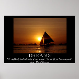 Dreams Sunset Sailboat Motivatie Poster