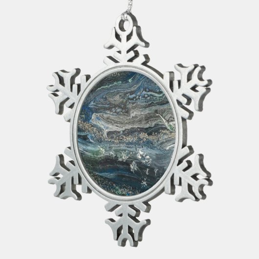 Dreams van de Ocean'20 abstracte schilderende kera Tin Sneeuwvlok Ornament (Rechts)