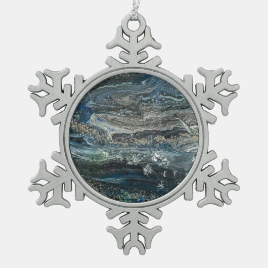 Dreams van de Ocean'20 abstracte schilderende kera Tin Sneeuwvlok Ornament (Voorkant)
