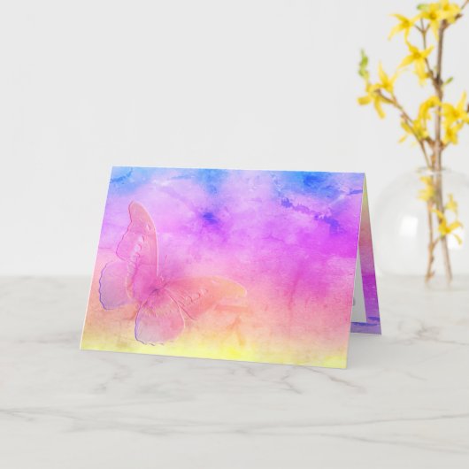 [Dreams Waterverf] Soft Pastel Colors Butterfly Kaart (Gele Bloem)