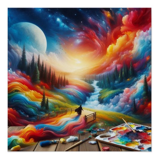 Dreamscape Abstract: levendige digitale kunstprint Perfect Poster (Voorkant)