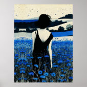 Dreamscape Blauw Wildflower Field Wall Art – Moder Poster (Voorkant)