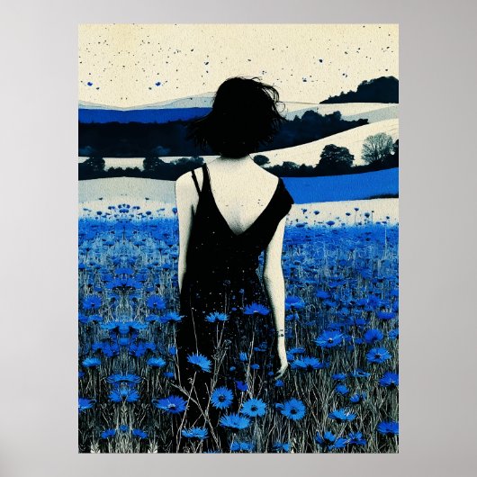 Dreamscape Blauw Wildflower Field Wall Art – Moder Poster (Voorkant)