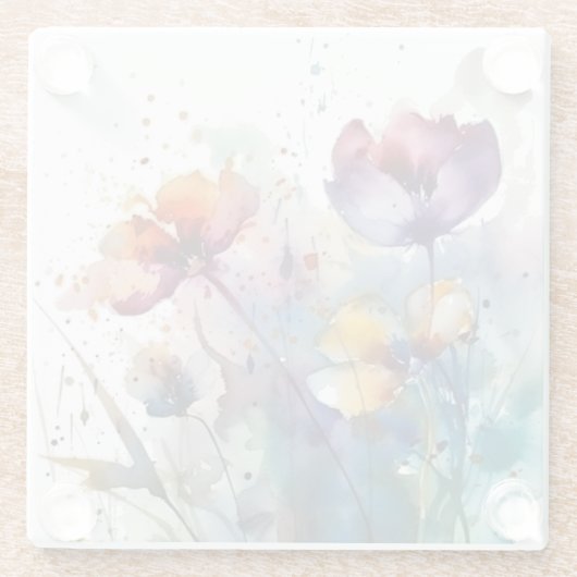 Dreamscape Garden: Abstracte Waterverf bloemen Glazen Onderzetter (Achterkant)