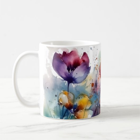 Dreamscape Garden: Abstracte Waterverf bloemen Koffiemok (Links)