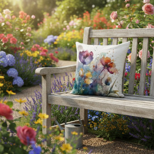 Dreamscape Garden: Abstracte Waterverf bloemen Kussen