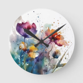 Dreamscape Garden: Abstracte Waterverf bloemen Ronde Klok