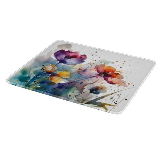 Dreamscape Garden: Abstracte Waterverf Flower Snijplank (Hoek)