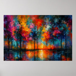Dreamscape Grove Kleurrijke Bomen bij Schemering Poster