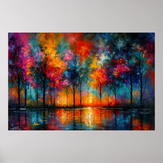 Dreamscape Grove Kleurrijke Bomen bij Schemering Poster (Voorkant)