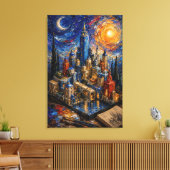 Dreamscape Metropolis | Impasto Fantasiestad Canvas Afdruk (Insitu (Woonkamer))