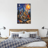 Dreamscape Metropolis | Impasto Fantasiestad Canvas Afdruk (Insitu (Slaapkamer))