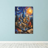 Dreamscape Metropolis | Impasto Fantasiestad Canvas Afdruk (Insitu (Houten vloer))