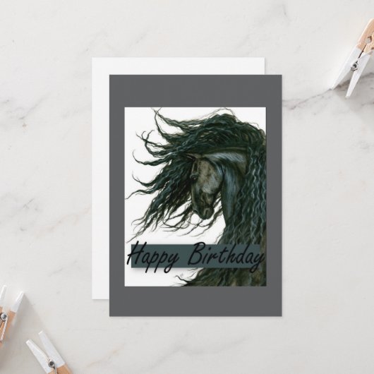 DreamWalker Friese Paard Verjaardag door Bihrle Kaart (Voorkant / Achterkant in situ)