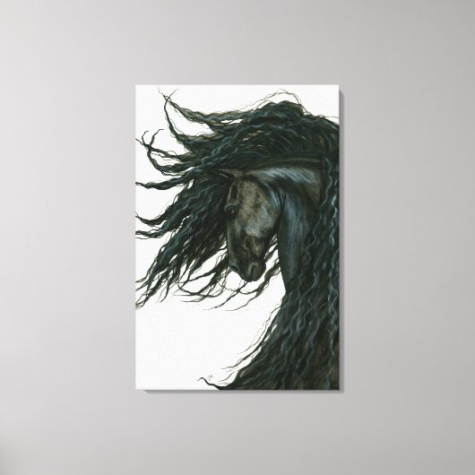 DreamWalker Friesian Black Horse Art beroemd gemaa Canvas Afdruk (Voorkant)