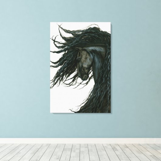 DreamWalker Friesian Black Horse Art beroemd gemaa Canvas Afdruk (Insitu (Houten vloer))