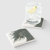 DreamWalker Friesian Horse van Bihrle Stenen Onderzetter (Zijkant)