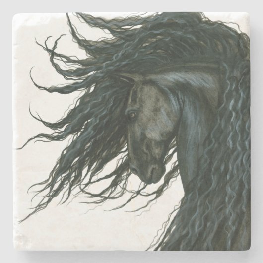 DreamWalker Friesian Horse van Bihrle Stenen Onderzetter (Voorkant)